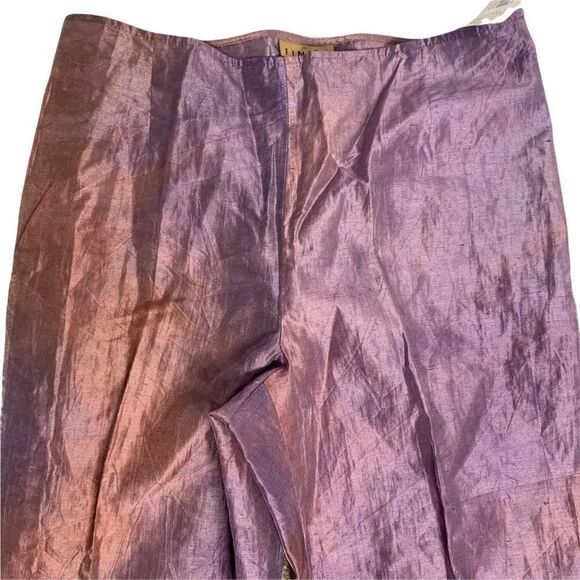 Vintage Linen Blend Flat Front Dress Pants 14 Purple Straight Leg Ankle Crop Zip - Picture 2 of 5